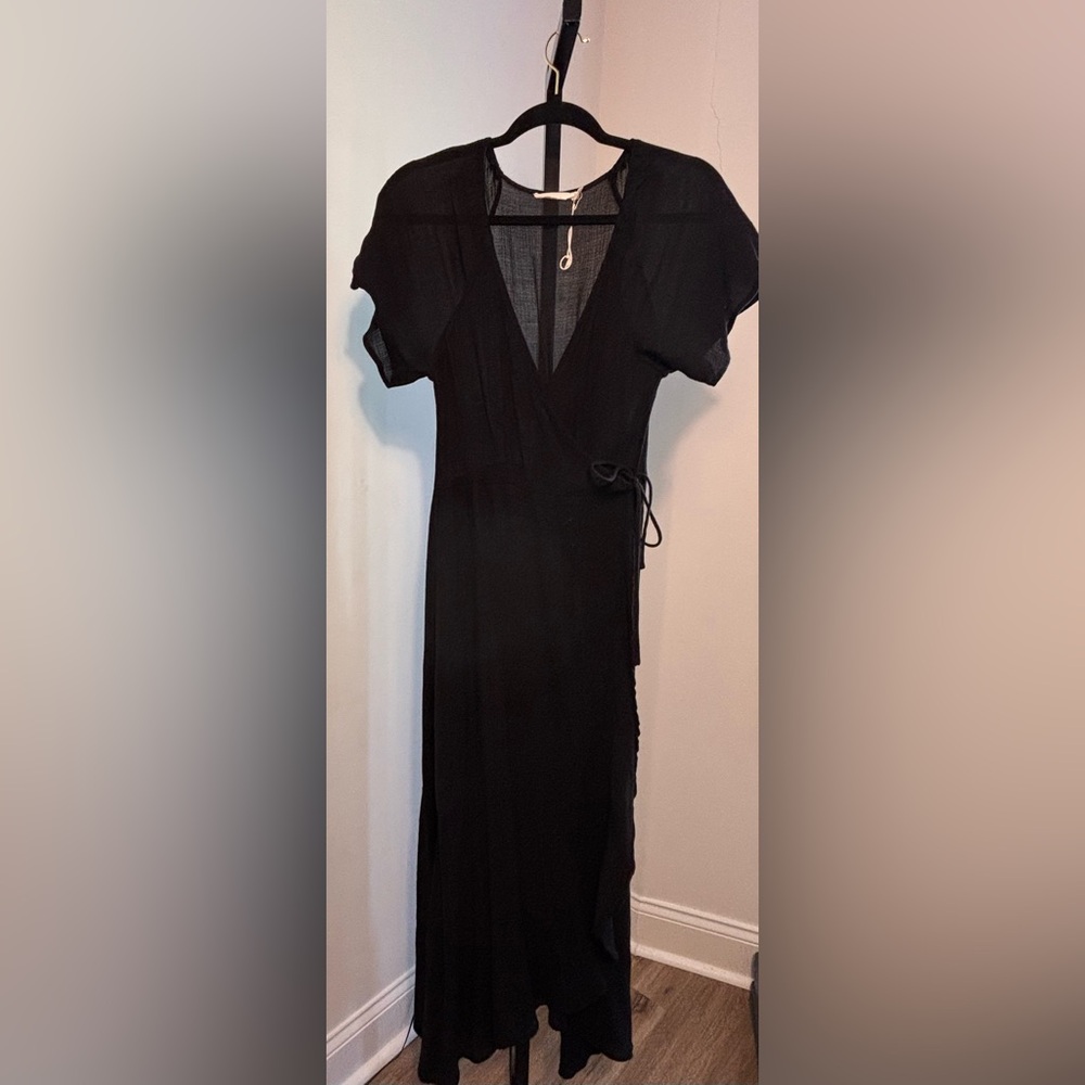 Lush Black Midi Wrap Dress